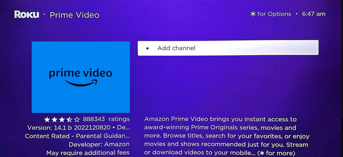 add prime video to roku