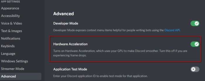 disable accelearation on discord