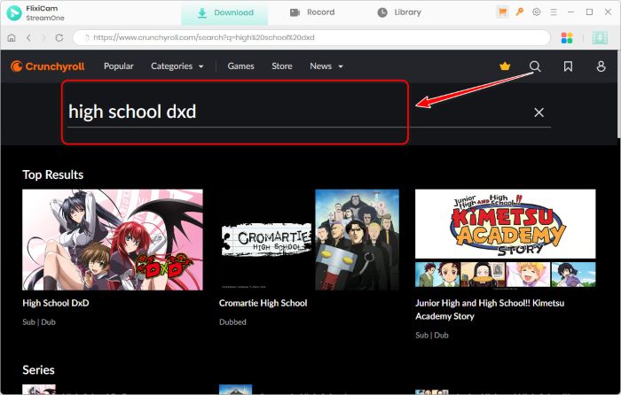 search crunchyroll anime